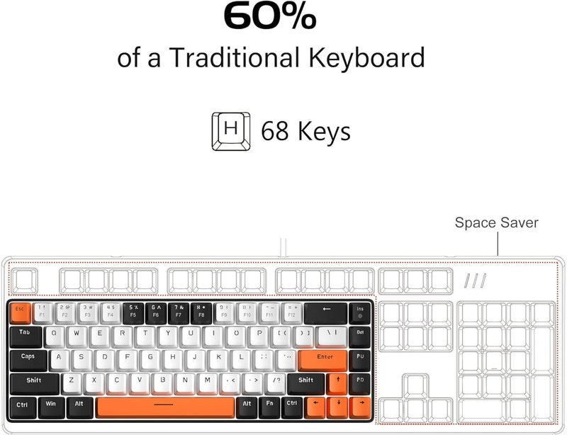 MageGee Portable 60% Mechanical Gaming Keyboard, MK-Box LED Backlit Compact 68 Keys Mini Wired Office Keyboard with Red Switch for Windows Laptop PC Mac - White/Black - Image 2